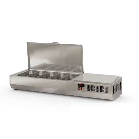 Présentoir à ingrédients 1/3 - Inox 18/10  - Température +2°/+8°C - couvercle inox rabattable - 32 kg