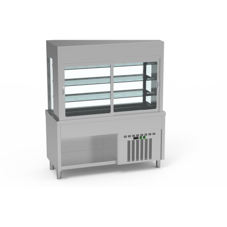 Vitrine inox 3 niveaux - Température +4°/+12°C - Capacité 4 GN1/1 - Meuble hors d'œuvres/desserts