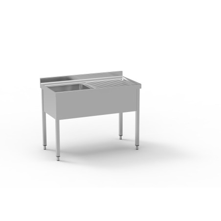 Plonge série 600 - Inox AISI-304 - 1200x600 mm - Bac 500x400x250 mm - Égouttoir droit - Sans robinetterie