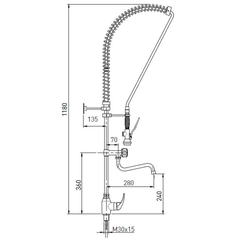Robinet col de cygne - Laiton chromé - Douchette ergonomique - Gamme industrielle - Accessoires inclus