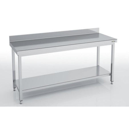 Table adossée 700x700 - Inox AISI-304 - Étagère - Châssis plastifié - Hauteur ajustable