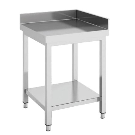 Table d'angle inox AISI-304 - 700x700x850 - Étagère - Dosseret 100 mm - Démontable - Pieds réglables