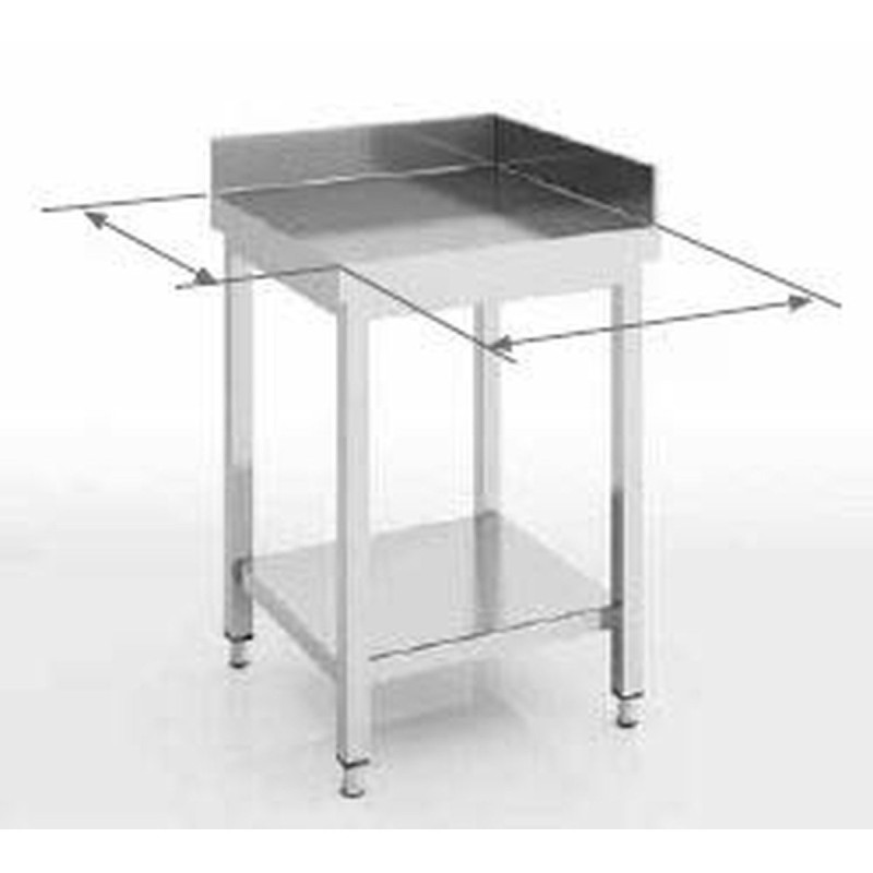 Table d'angle inox AISI-304 - 700x700x850 - Étagère - Dosseret 100 mm - Démontable - Pieds réglables