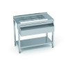 Table cocktail inox - Évier droit - Pieds réglables - Plan dosseret 40 mm - Étagère - 1000 MM