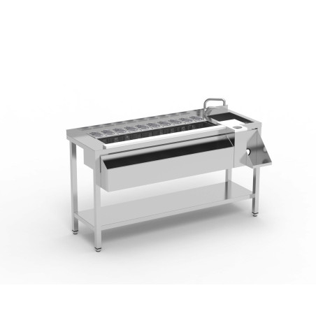 Table cocktail inox 1600MM - Évier droit - Rince-verres - Poubelle découpe - Planches extractibles