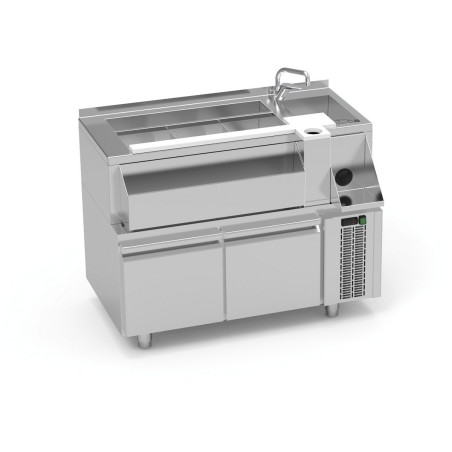 Meuble cocktail réfrigéré - AISI-304 - Évier + robinet - Grille égouttoir - Cuve isolée - 1200x740x900 mm