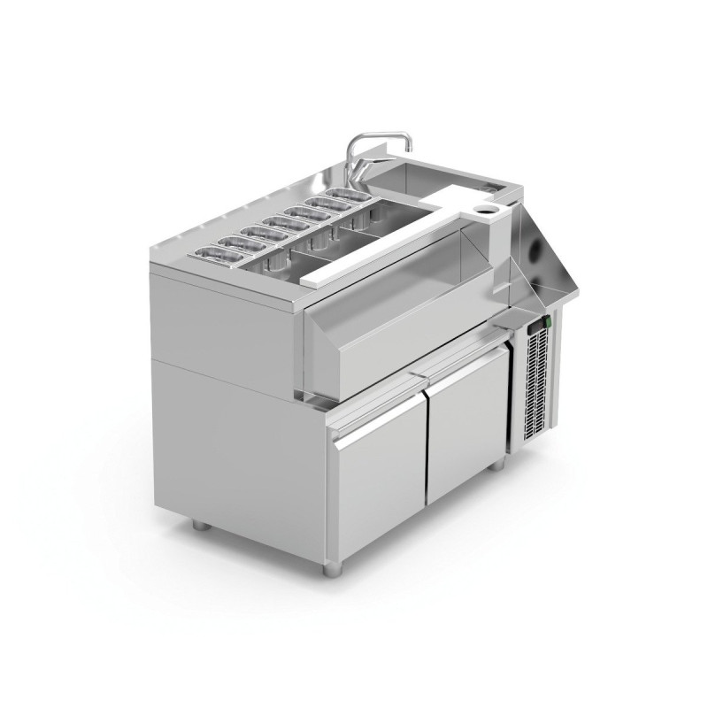 Meuble cocktail réfrigéré - AISI-304 - Évier + robinet - Grille égouttoir - Cuve isolée - 1200x740x900 mm