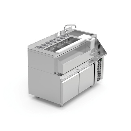 Meuble cocktail réfrigéré - AISI-304 - Évier + robinet - Grille égouttoir - Cuve isolée - 1200x740x900 mm