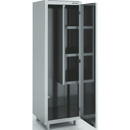 Armoire inox AISI-304 - 600x450x1900mm - 1 porte - Étagères solides - Pieds réglables - Serrure