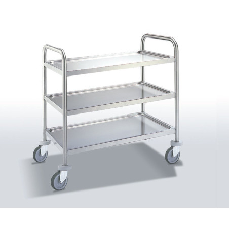 Chariot inox renforcé - 3 étagères - Roues pivotantes avec freins - 1080x680x960 mm