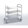 Chariot inox renforcé - 3 étagères - Roues pivotantes avec freins - 1080x680x960 mm