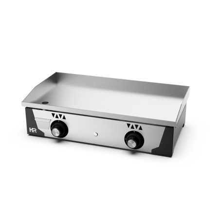 Plancha gaz 9600W plaque 15mm chrome inox bac récupérateur thermocouple pieds réglables 2 zones 30-300°