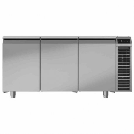 Meuble réfrigéré positif - GN 1/1 - 3 portes - groupe logé -dessus inox avec dosseret - 440L - 178x70x85 cm