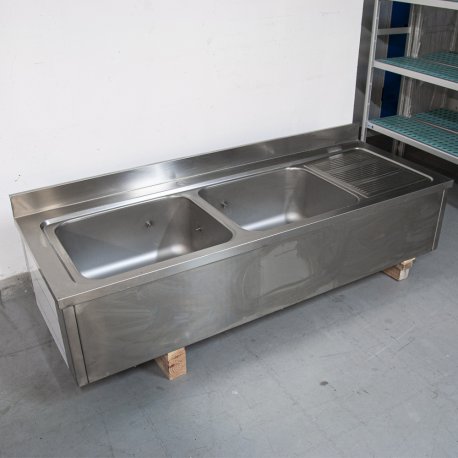 Plonge suspendue 2 bacs sans robinet - Reconditionné Très bon état (4/5)