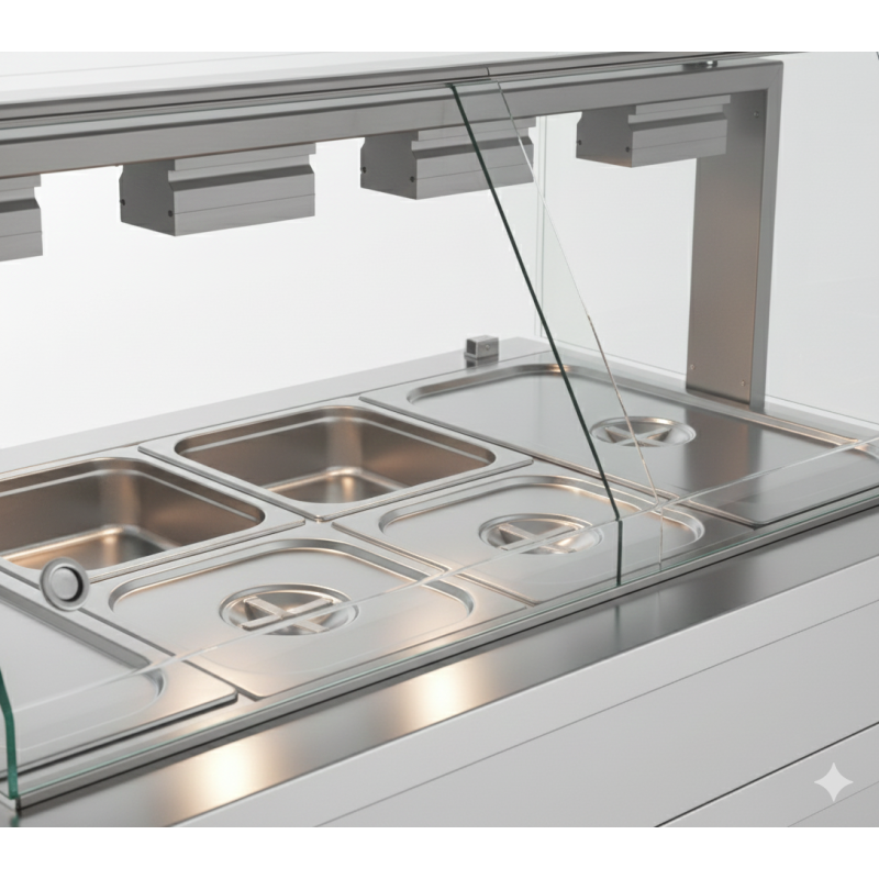 Buffet chaud pour 4 bacs GN 1/1 2,6kW en 1410 x 700 x 1313 mm