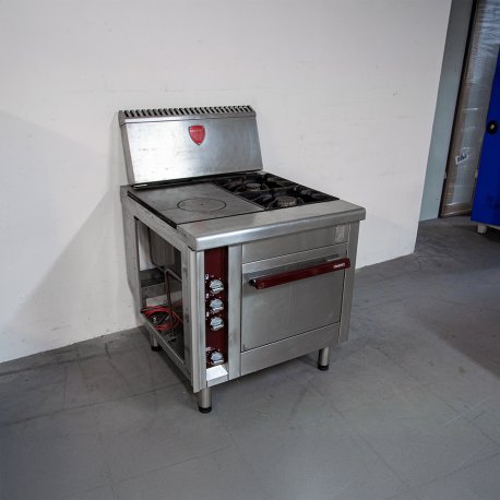 Fourneau 1 plaque coup de feu, 2 feux nus sur four gaz GN 2/1 - Reconditionné Bon état (3/5)