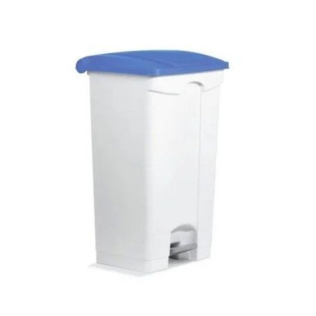 Container à pédale 90 L avec roulettes et couvercle bleu