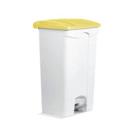 Container à pédale 90 L avec roulettes et couvercle jaune