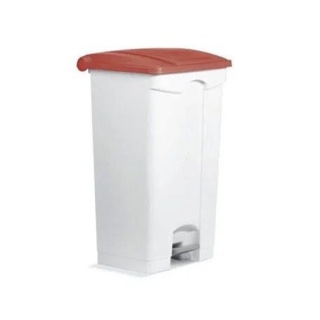 Container à pédale 90 L avec roulettes et couvercle rouge
