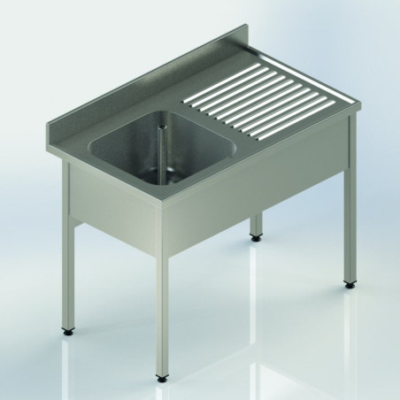 Plonge adossée 1200x700x900 mm - 1 bac - 1 égouttoir gauche