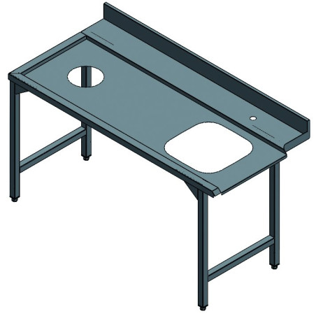 Table de laverie à glissement 1600x760x830/890 mm - bac, plage et TVO gauche
