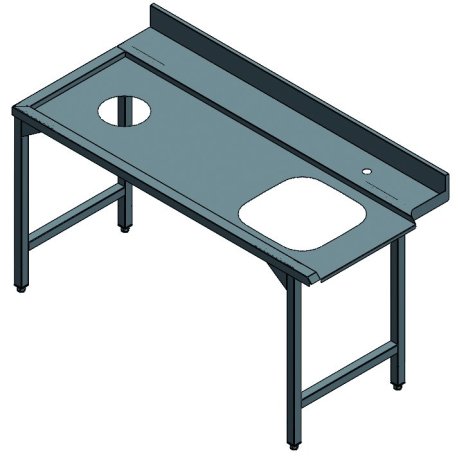 Table de laverie à glissement 1600x760x830/890 mm - bac, plage et TVO droite