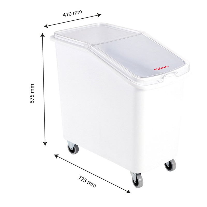 Bac à ingrédients 100L sur roues avec couvercle coulissant transparent 725x410x675 mm