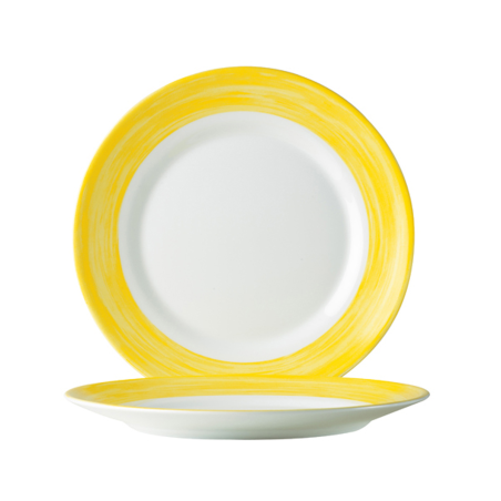 Assiette plate 15,5cm Brush en opale blanc et jaune