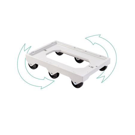 Socle rouleur blanc 6 roues pivotantes charge 250kg pour bac et caisse 600x400 et manne à pain (sauf 120L)