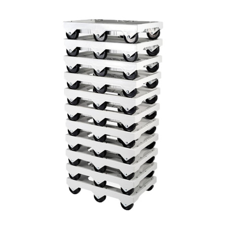 Socle rouleur blanc 6 roues pivotantes charge 250kg pour bac et caisse 600x400 et manne à pain (sauf 120L)