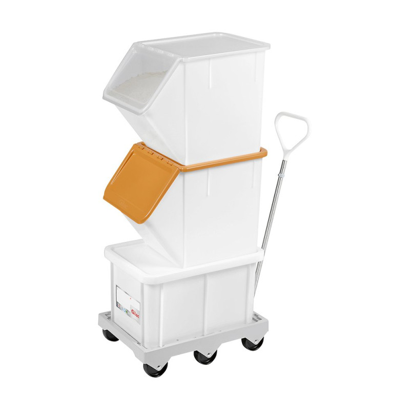 Socle rouleur blanc 6 roues pivotantes charge 250kg pour bac et caisse 600x400 et manne à pain (sauf 120L)