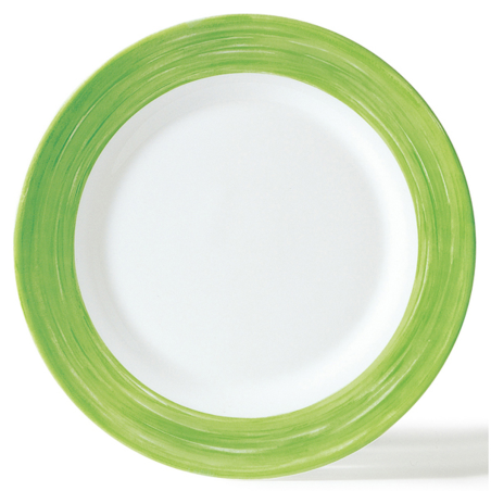 Assiette plate 23,5cm Brush en opale blanc et vert