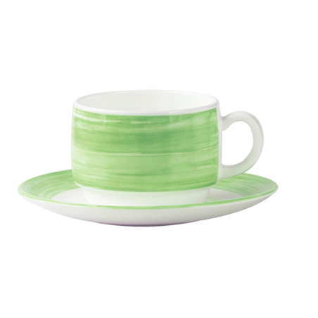Soucoupe à thé Brush 14cm en opale blanc et vert