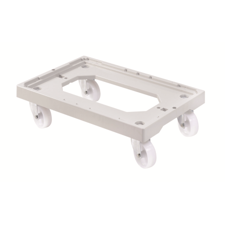 Socle rouleur noir 4 roues pivotantes charge 250kg pour bac et caisse 600x400 et manne à pain (sauf 120L)
