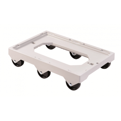 Socle rouleur gris 6 roues fixes charge 250kg pour bac et caisse 600x400 et manne à pain (sauf 120L)