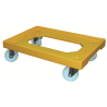 Socle rouleur jaune 4 roues pivotantes charge 250kg pour bac et caisse 600x400 et manne à pain (sauf 120L)