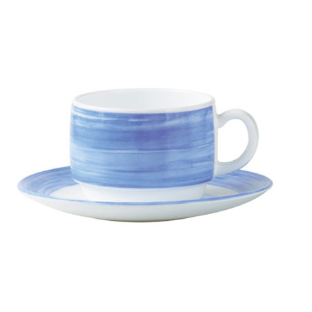 Soucoupe à thé Brush 14cm en opale blanc et bleu