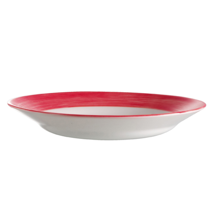 Assiette creuse 22,5cm Brush en opale blanc et cherry