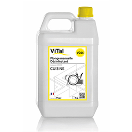 Détergent désinfectant plonge manuelle Vital cuisine en bidon de 5L