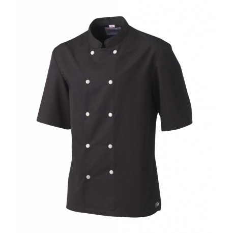Veste de cuisinier homme Blake noire - manches courtes -polyester et coton