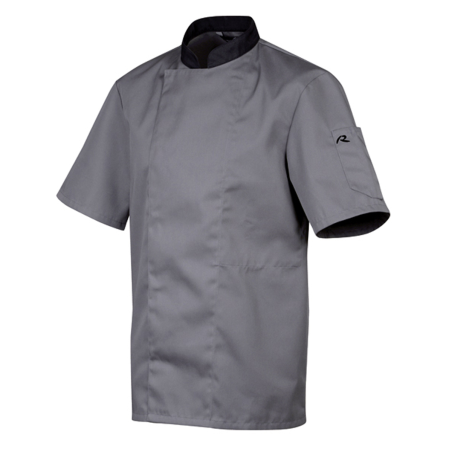 Veste de cuisine mixte Saga manches courtes - polycoton - Gris à col noir