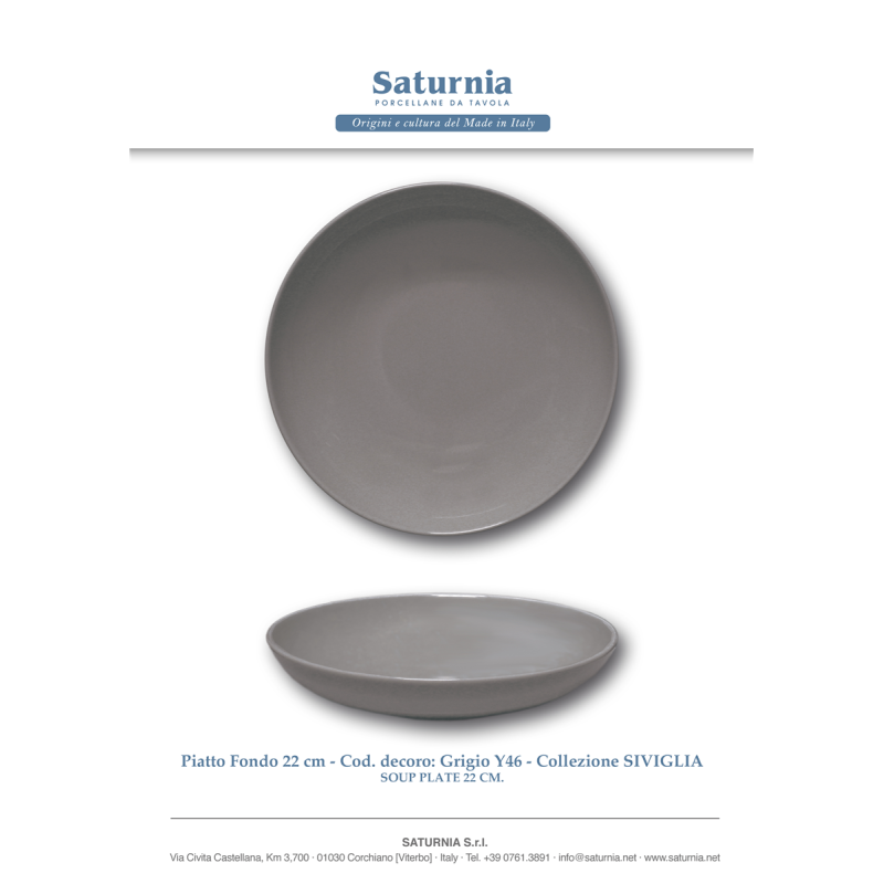 Assiette calotte en porcelaine SEVILLE - Ø 22 cm - grise