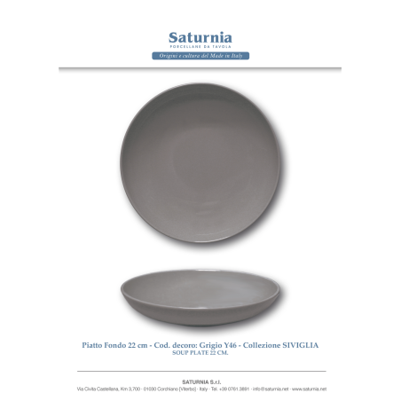 Assiette calotte en porcelaine SEVILLE - Ø 22 cm - grise