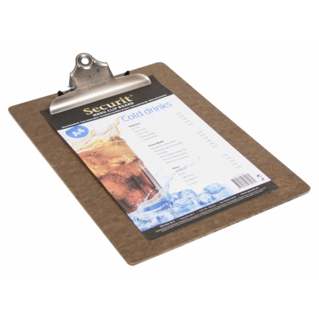 Porte menu Clipboard A4 - 23x33 cm - surface en bois - pince en inox