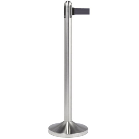 Poteau d'accueil avec bande rétractable noire - inox- Lg 210 x HT 120 cm