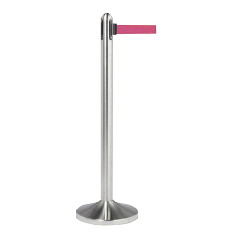Poteau d'accueil avec bande rétractable rouge - inox- Lg 210 x HT 120 cm