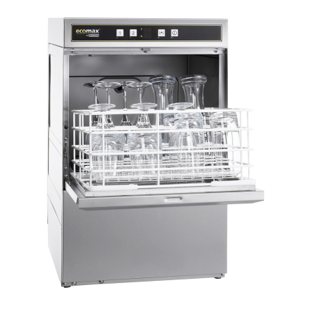 Lave-verres compact G404-60 casiers/h-2 cycles-cuve 10L-sans adoucisseur et pompe rinçage-436x534x700 mm