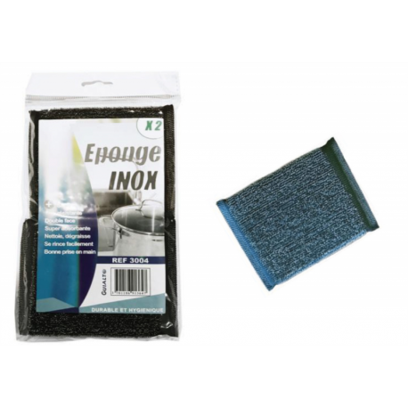 Eponge inox double face - fils inox et polyester avec cœur éponge absorbante - 11x9x1,8 cm