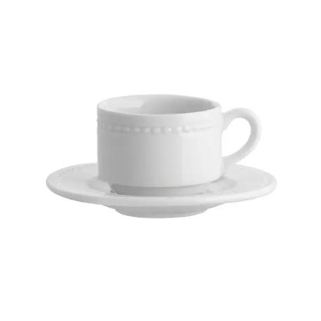 Paire tasse + sous tasse à café Perla 9cl porcelaine blanche