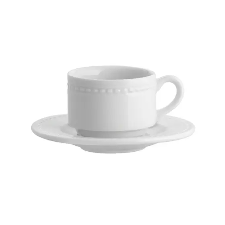 Paire tasse + sous tasse à café Perla 9cl porcelaine blanche